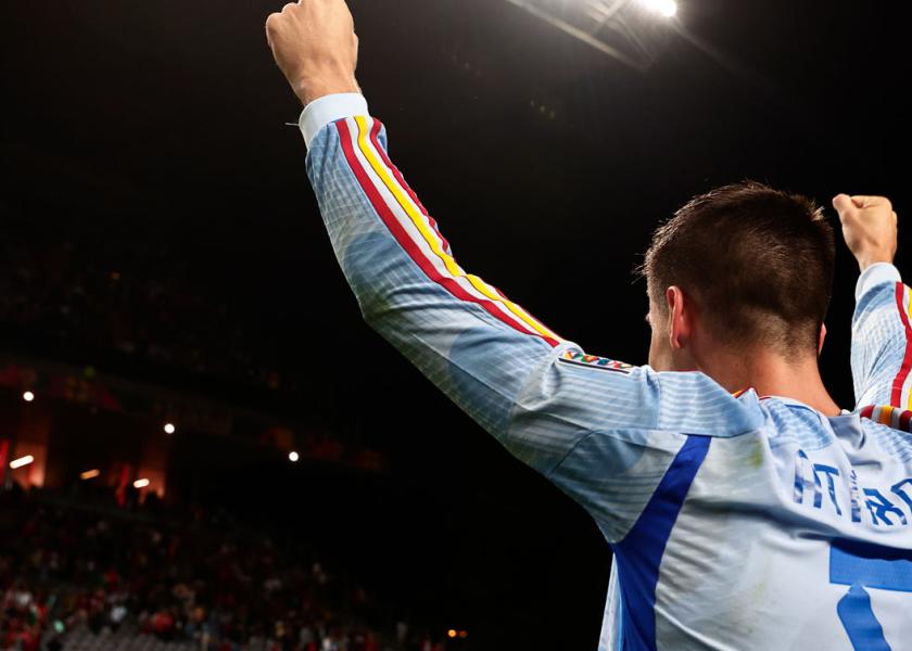 Morata celebrates a goal scored with the Spanish national team.