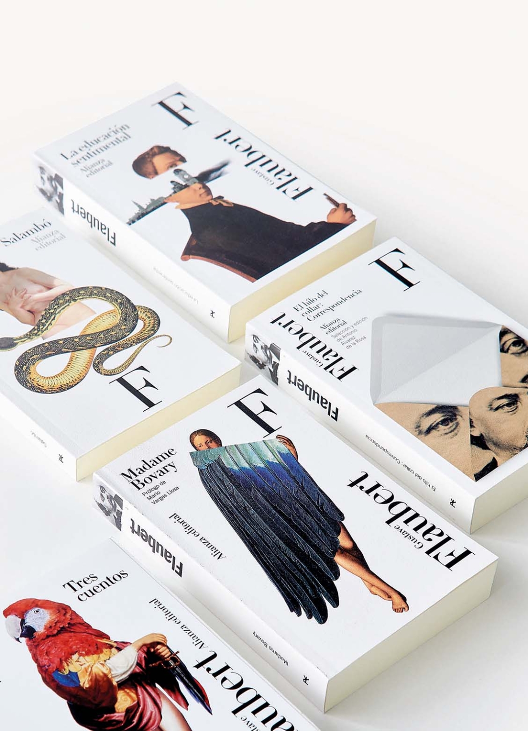 The covers of Gustave Flaubert’s works designed by Manuel Estrada for Alianza Editorial