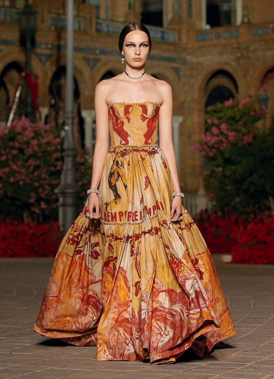 Dress with prints by María Ángeles Vila for the Dior ‘Cruise 2023’ fashion show in Seville