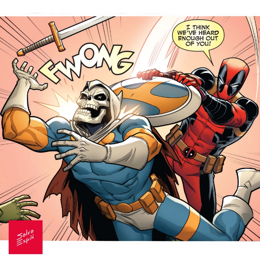 El murciano se ha convertido en uno de los ilustradores oficiales de Deadpool (derecha), siendo así el personaje al que tiene más cariño.